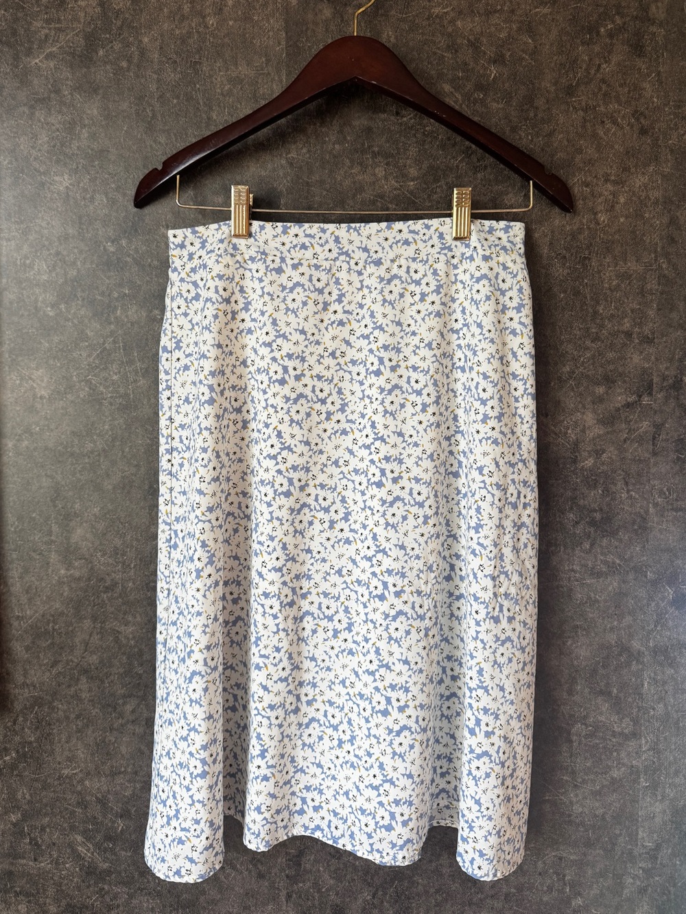 Mikarose Blue White Floral Midi Skirt M Cottagecore A-Line